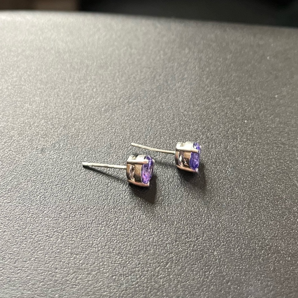 Silver Purple Solitaire Stud Earrings